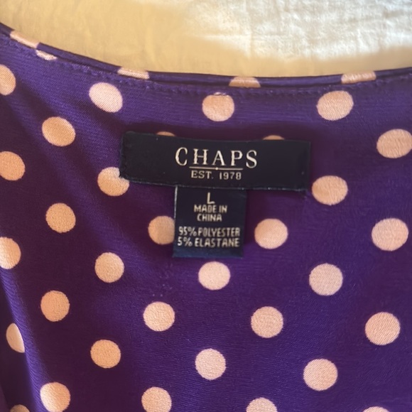 Chaps purple & cream dot dress size L - Picture 6 of 6